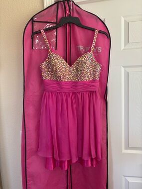 Dave & Johnny Beaded Sparkling Hot Pink Sequin Bodice Chiffon Dress